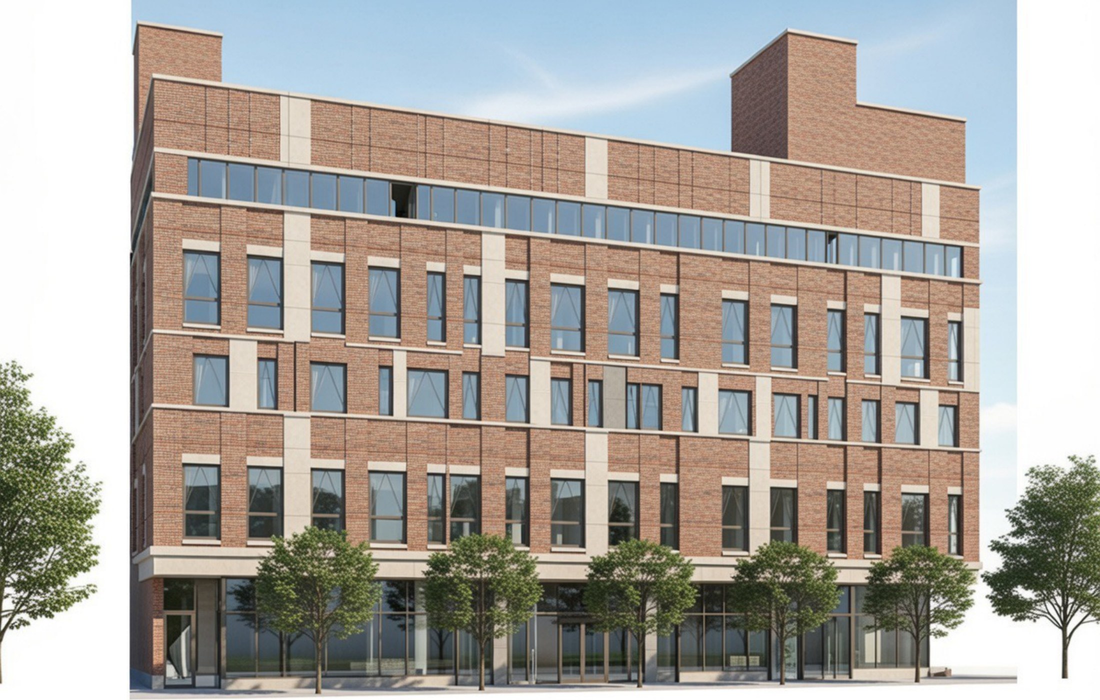 Brick and stone mixed-use building rendering